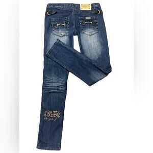 Y2K Ed Hardy Spellout Horse Bit Edgy Rocker Straight Leg Low Rise Jeans 31x33